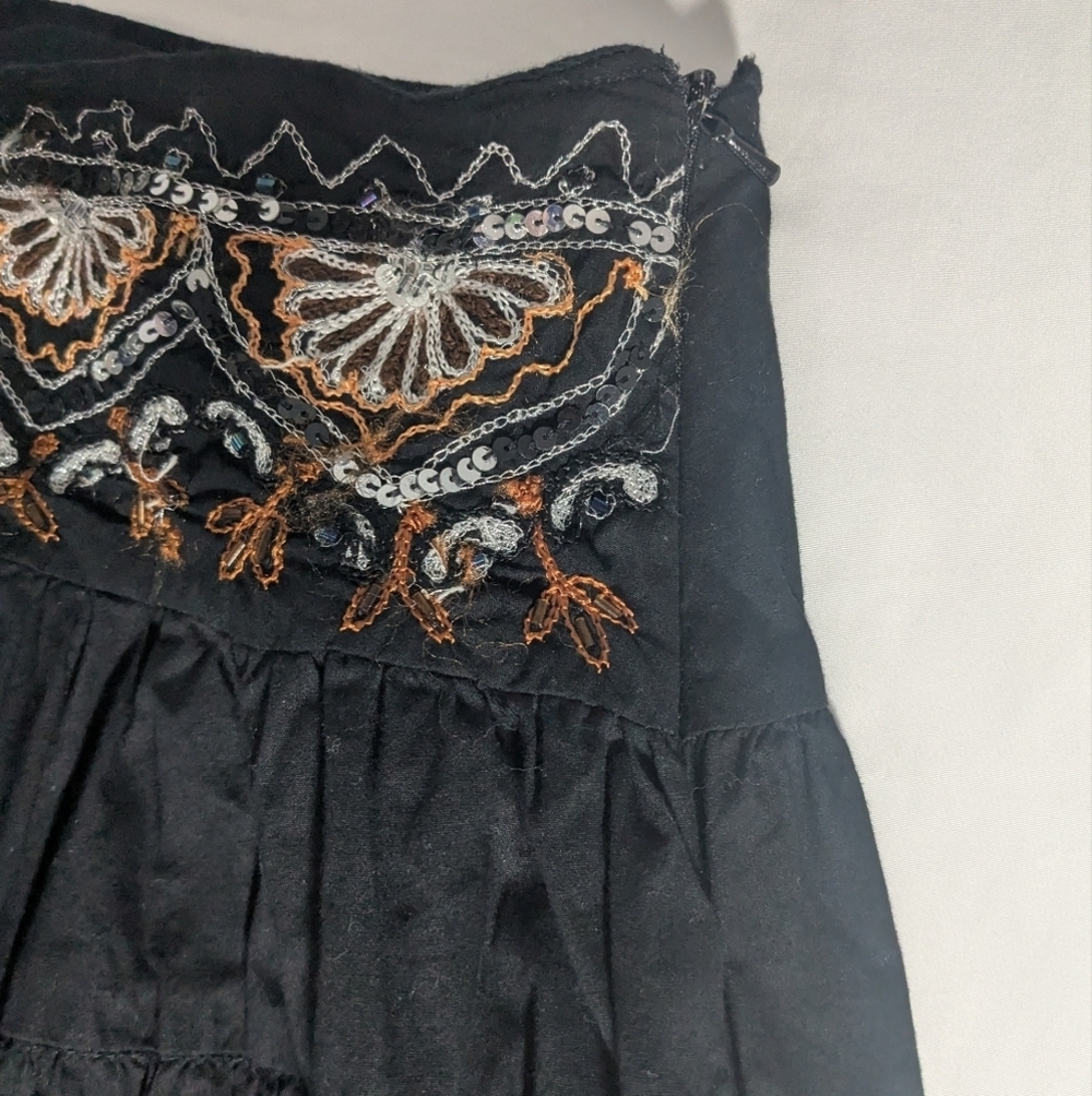 Nolita Cotton Black Embroidered and Sequin Pleated Midi Skirt Size Small - Picture 3 of 8